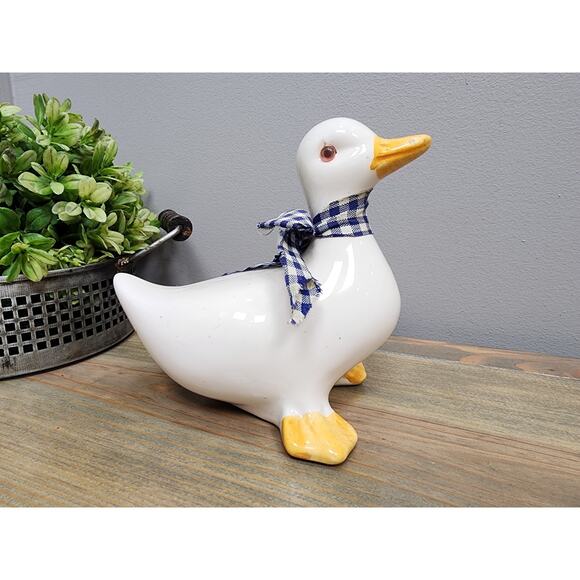 Unbranded Other - Vtg Ceramic Ducking 5.5" Figurine Cottagecore Farmhouse Gingham Blue Bow